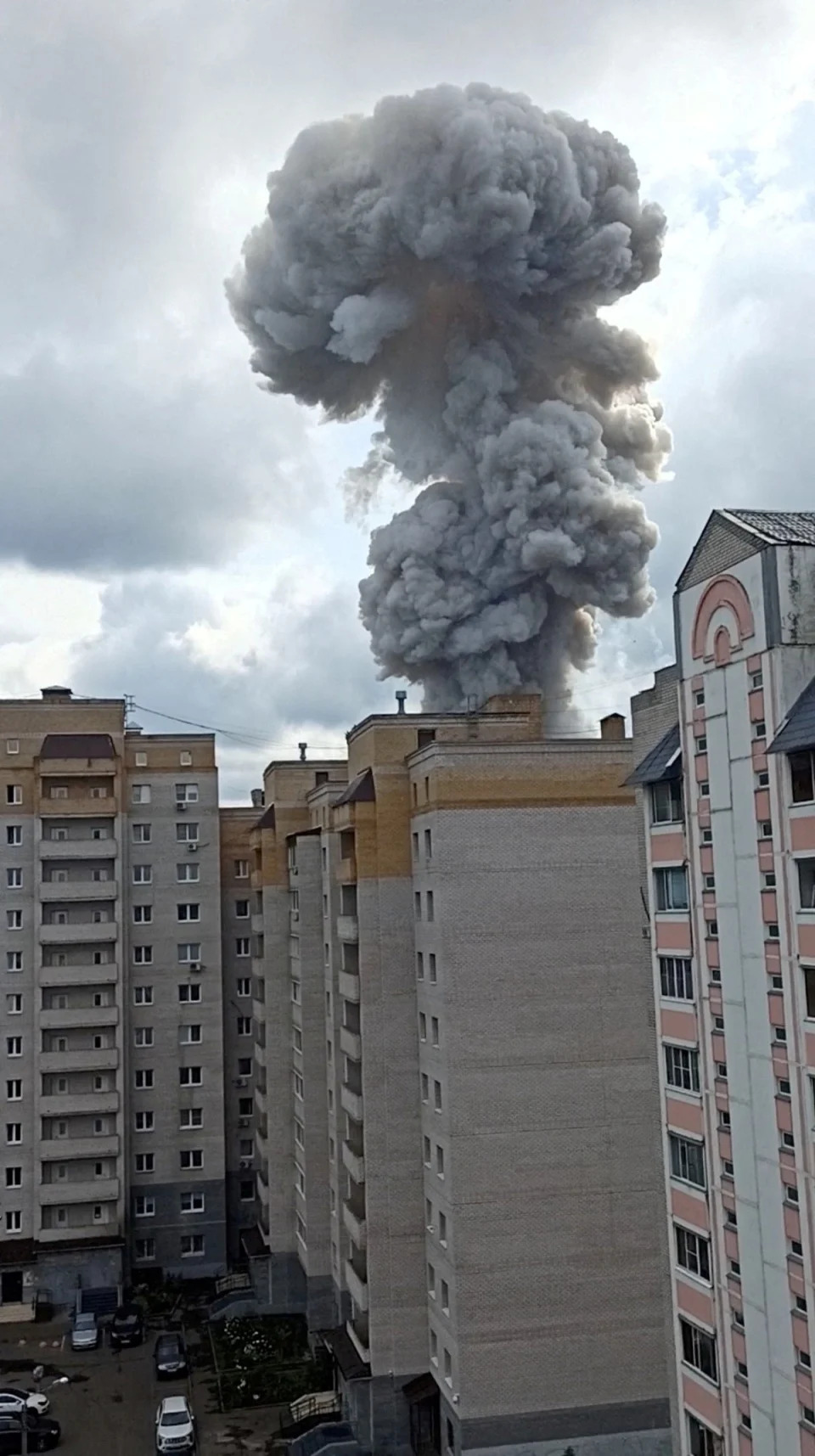 Smoke rises after an explosion in Sergiev Posad, outside Moscow (bigkurs.ru via REUTERS)